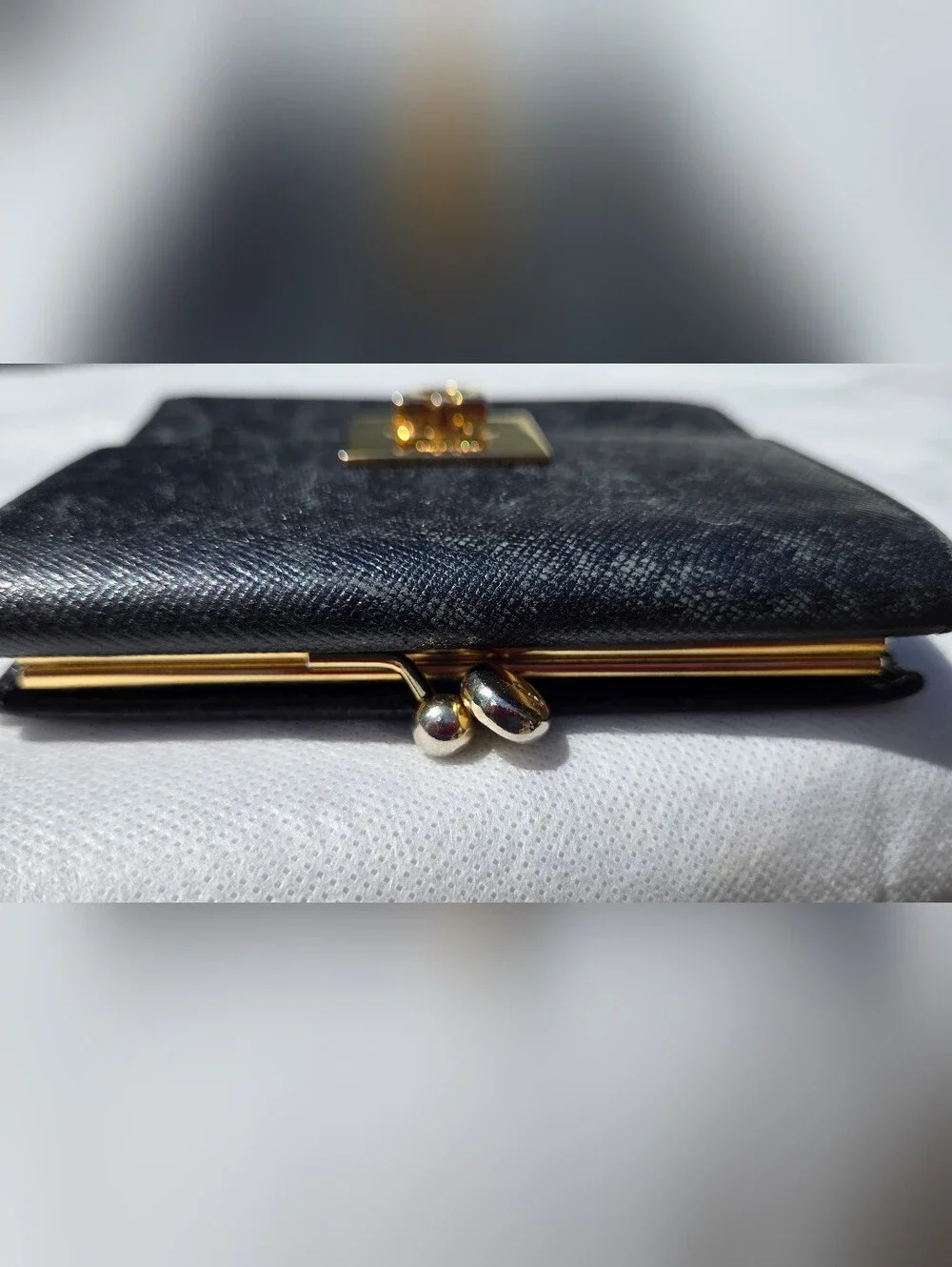 Like NEW Salvatore Ferragamo Women's Navy Kiss Lock  Tri-Fold Wallet